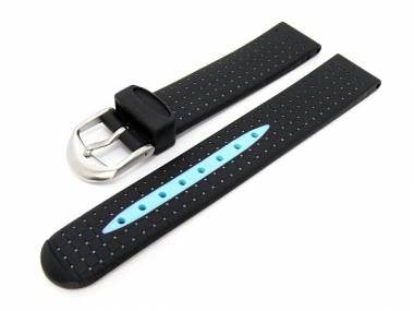 Watch band 18mm black/light blue silicone structured surface - Bild vergr��ern 