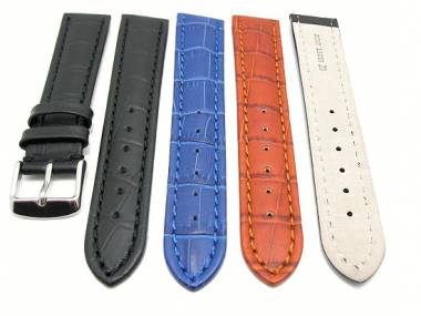 TOP: Watch band alligator robust 18 - 24mm black, blue or brown with seam padded - Bild vergr��ern 
