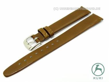 Watch strap 12mm brown patent leather smooth by KUKI (width of buckle 10 mm) - Bild vergr��ern 