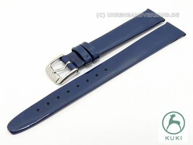 Watch strap 12mm dark blue patent leather smooth by KUKI (width of buckle 10 mm) - Bild vergr��ern 