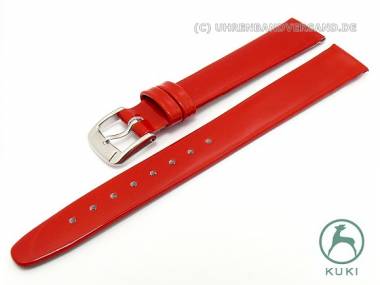 Watch strap 12mm red patent leather smooth by KUKI (width of buckle 10 mm) - Bild vergr��ern 