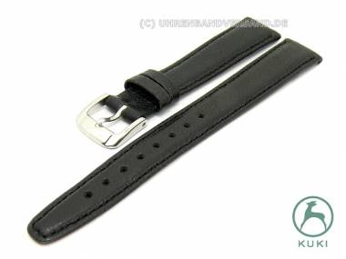 Watch strap 16mm black -Alces- fine grained genuine Elk leather by KUKI (width of buckle 14 mm) - Bild vergr��ern 