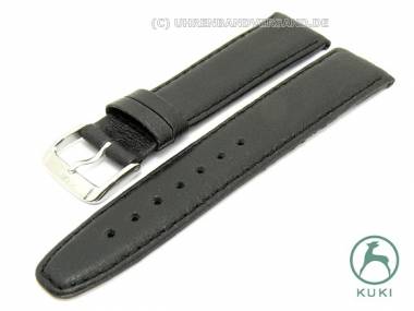 Watch strap 20mm black -Alces- fine grained genuine Elk leather by KUKI (width of buckle 18 mm) - Bild vergr��ern 