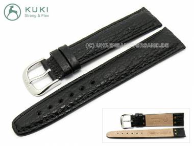 Watch strap 18mm genuine shark black stitched STRONG & FLEX by KUKI (width of buckle 18 mm) - Bild vergr��ern 