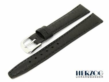 Watch band 12mm black Herzog -Calf matt- grained surface - Bild vergr��ern 