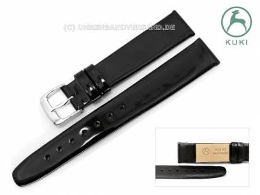Watch strap 14mm black patent leather smooth by KUKI (width of buckle 12 mm) - Bild vergr��ern 