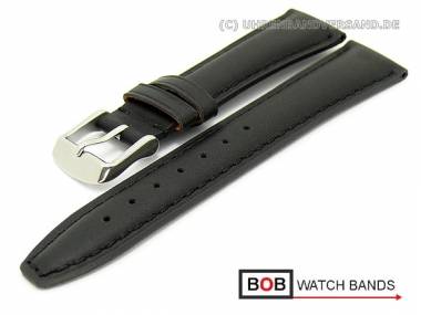 Watch band 19mm black smooth surface  stitched by BOB - Bild vergr��ern 