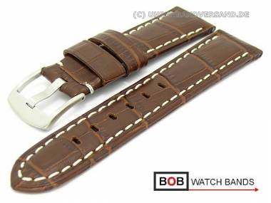Watch band 26mm dark brown alligator grain light colored contrast stitching by BOB - Bild vergr��ern 