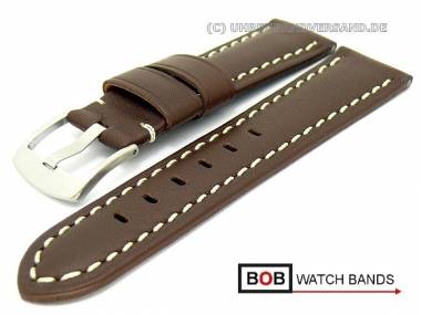 Watch band 26mm dark brown smooth surface light colored contrast stitching by BOB - Bild vergr��ern 
