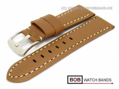Watch band 26mm brown smooth surface light colored contrast stitching by BOB - Bild vergr��ern 