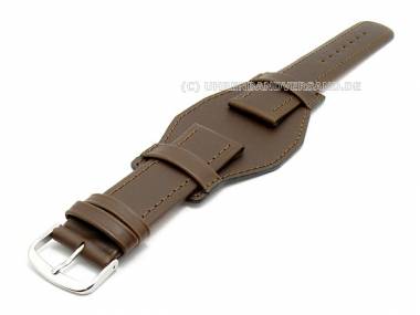 Watch band 18mm dark brown aviator style saddle leather stitched with leather pad - Bild vergr��ern 