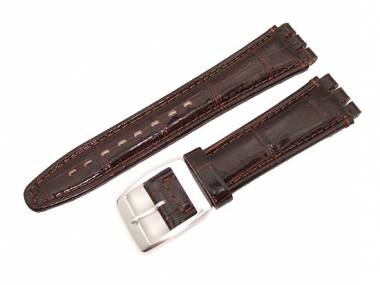 Watch band -Alligator Big- for Swatch 19mm dark brown leather alligator grain - Bild vergr��ern 