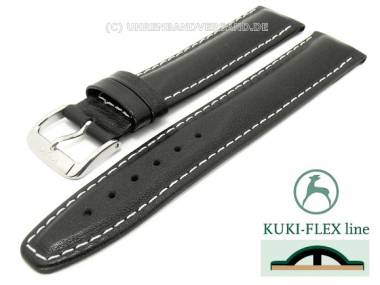 Watch strap 24mm black with Kuki Flex-Patent light contrast stitching KUKI (width of buckle 20 mm) - Bild vergr��ern 