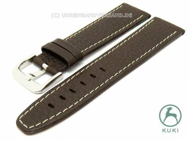 Watch strap 24mm dark brown grained white stitching by KUKI (width of buckle 20 mm) - Bild vergr��ern 