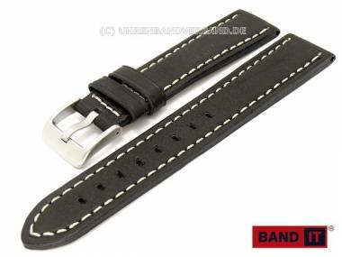 Watch band -Miglia- 24mm black leather aviator style light colored stitching by Band-It - Bild vergr��ern 