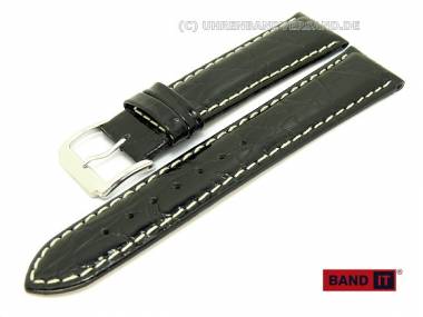  Watch band -Vendome- 18mm black leather croco grain light contrast stitching by Band-It - Bild vergr��ern 