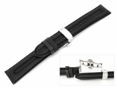 TOP: Watch band 18mm leather black chrono style with butterfly-clasp - Bild vergr��ern 