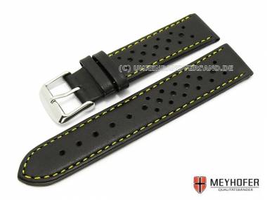 Watch band -Imola- 18mm black Racing Design yellow stitching by MEYHOFER (width of buckle 18 mm) - Bild vergr��ern 