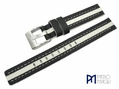 Watch band 16mm black/creme casual design stitched by Piero Magli (width of buckle 16 mm) - Bild vergr��ern 