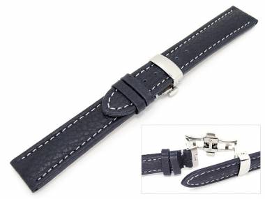 TOP: Watch band XL 24mm classic adventure dark blue white seam with butterfly-clasp - Bild vergr��ern 
