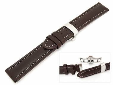 TOP: Watch band XL 24mm classic adventure dark brown white seam with butterfly-clasp - Bild vergr��ern 