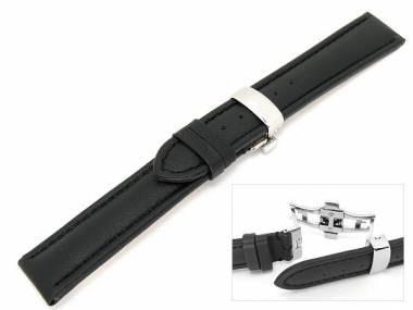 TOP: Watch band 22mm leather black classic robust with butterfly-clasp - Bild vergr��ern 