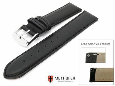 Watch band -Montpellier- 22mm black smooth surface stitched with Easy Change System by MEYHOFER - Bild vergr��ern 