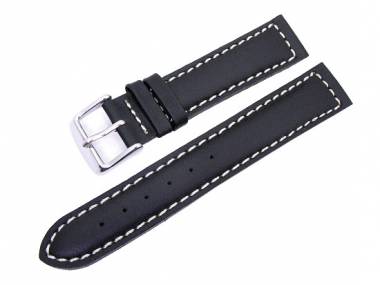 Watch band 20mm black smooth surface white seam (width of buckle 18 mm) - Bild vergr��ern 