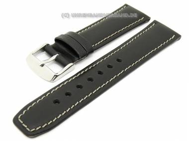 Watch band 18mm black saddle leather white stitching smooth surface - Bild vergr��ern 