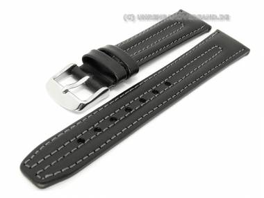 Watch band XL 20mm black saddle leather padded and raised - Bild vergr��ern 