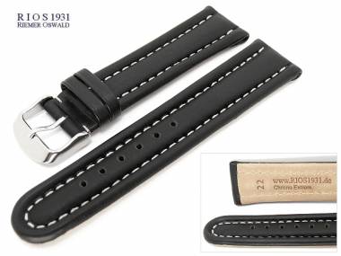 Watch band 22mm black by RIOS -Chrono Extrem- smooth surface light stitching padded - Bild vergr��ern 
