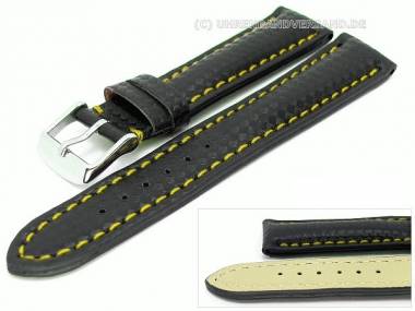 Watch band -Monaco- 18mm black carbon look yellow stitching by MEYHOFER - Bild vergr��ern 