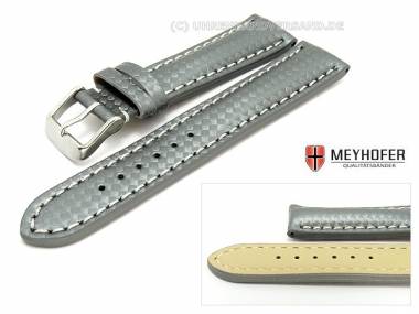 Watch band -Monaco- 24mm silvergrey carbon look light colored stitching by MEYHOFER - Bild vergr��ern 