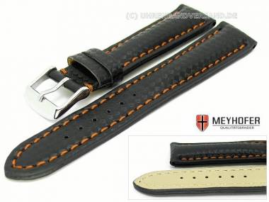 Watch band -Monaco- 24mm black carbon look orange colored stitching by MEYHOFER - Bild vergr��ern 