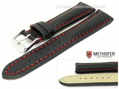 Watch band -Monaco- 24mm black carbon look red stitching by MEYHOFER - Bild vergr��ern 