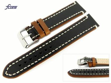Watch band -Delta-  22mm black/brown smooth surface white stitching by Fluco - Bild vergr��ern 