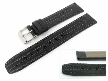 Watch band 18mm black shrunken leather padded and raised - Bild vergr��ern 