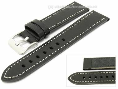 Watch band 20mm black aviator style smooth surface light stitching - Bild vergr��ern 