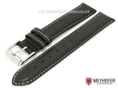 Watch band -Augsburg- 21mm black XL smooth surface light colored stitching by MEYHOFER - Bild vergr��ern 