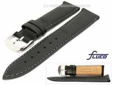 Watch band -Modena- 22mm black smooth surface stitched by Fluco - Bild vergr��ern 