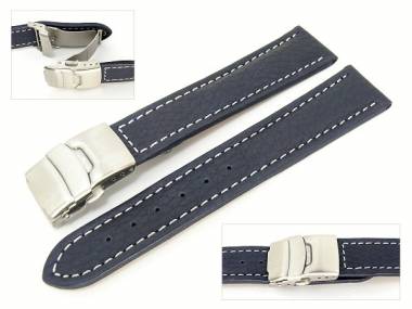 Watch band 26mm dark blue deployant clasp grained surface white seam (width of buckle 24 mm) - Bild vergr��ern 
