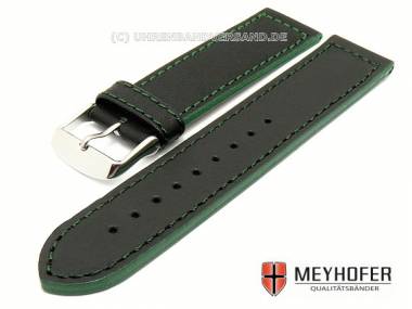Watch band -Jena- 24mm black smooth surface green stitching by MEYHOFER - Bild vergr��ern 
