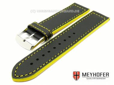 Watch band -Jena- 24mm black smooth surface yellow stitching by MEYHOFER - Bild vergr��ern 