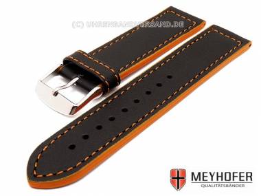 Watch band -Jena- 24mm black smooth surface orange stitching by MEYHOFER - Bild vergr��ern 