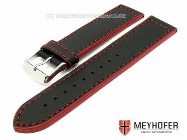 Watch band -Jena- 24mm black smooth surface red stitching by MEYHOFER - Bild vergr��ern 