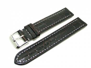 Watch band leather dark brown Croco Grain white seam glossy 24mm XL - Bild vergr��ern 