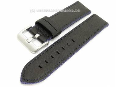 Watch band -Fancy- 18mm black smooth surface dark blue stitching textile fringe - Bild vergr��ern 