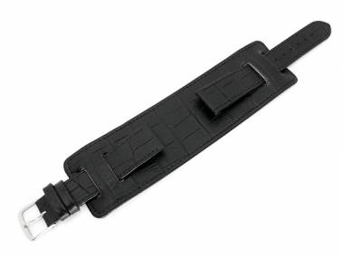 Watch band 18mm black with leather padding alligator grain - Bild vergr��ern 