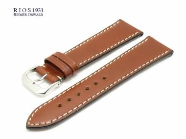Watch band 22mm brown by RIOS Juchten leather smooth white stitching (width of buckle 18 mm) - Bild vergr��ern 