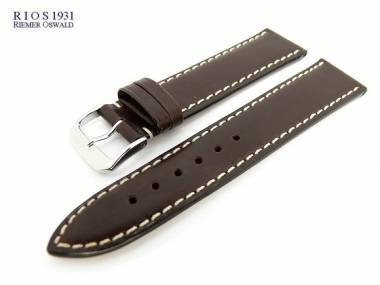 Watch band 22mm dark brown by RIOS Juchten leather smooth white stitching (width of buckle 18 mm) - Bild vergr��ern 